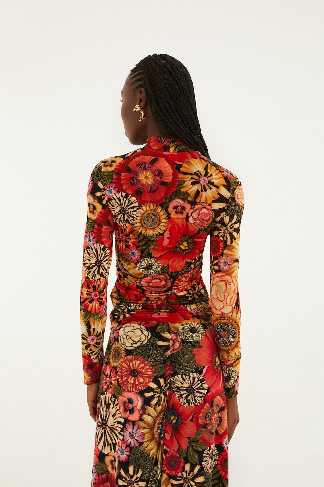 Black Flowershop Ruched Waist Jersey Blouse