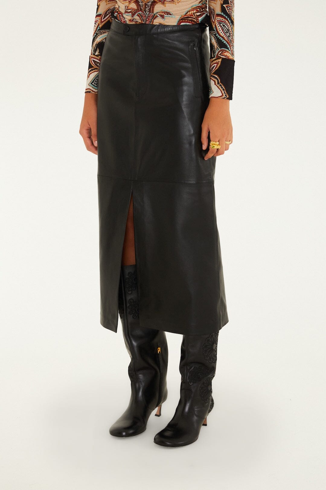 Black Leather Midi Skirt