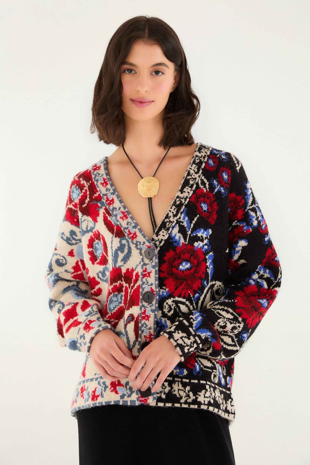 Black Mixed Valentina V Neck Knit Cardigan