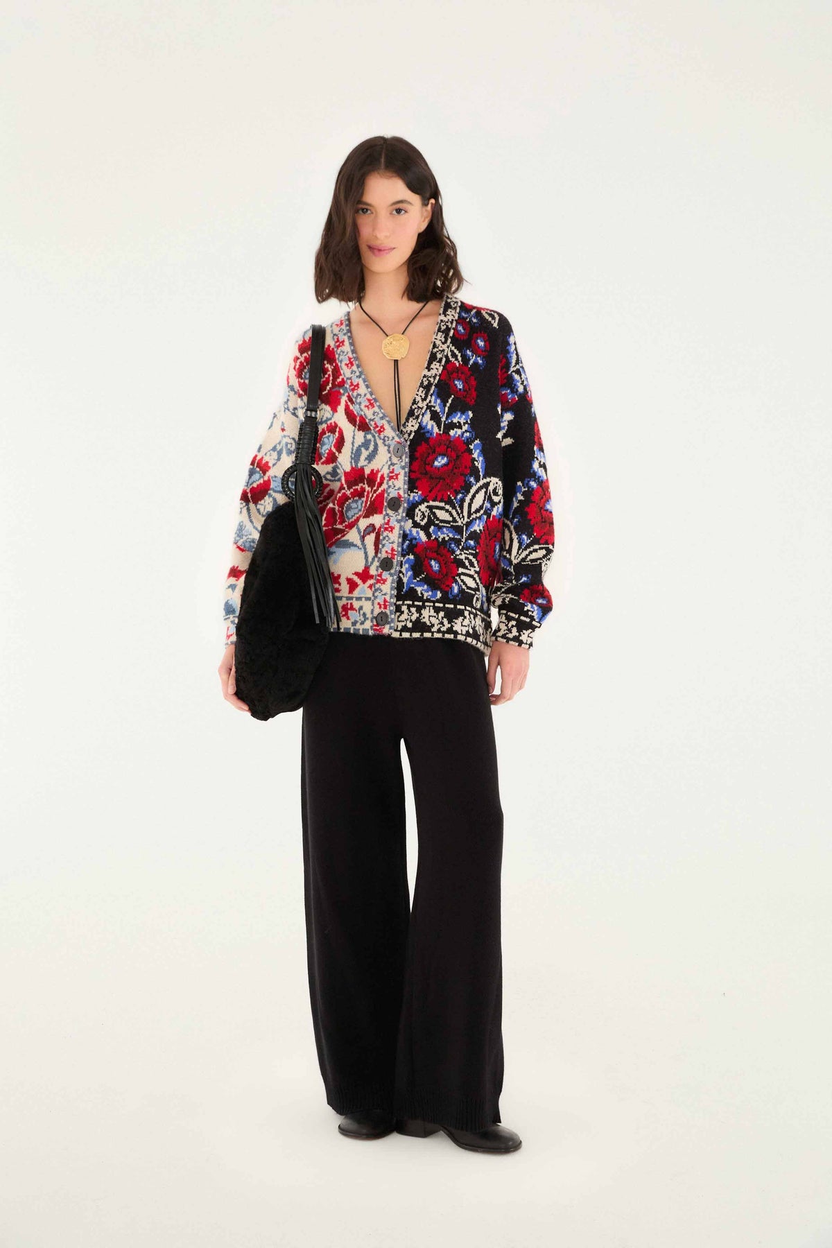 Black Mixed Valentina V Neck Knit Cardigan