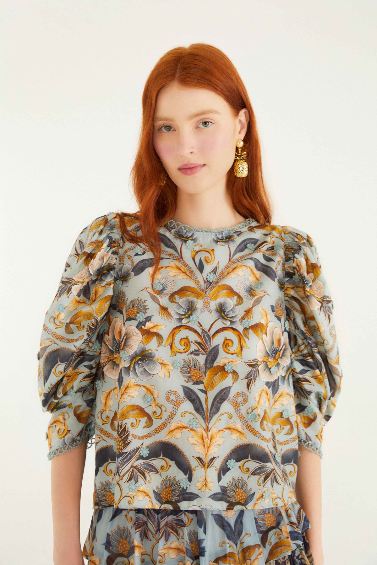 Blue Snake Garden 3d Applique Blouse