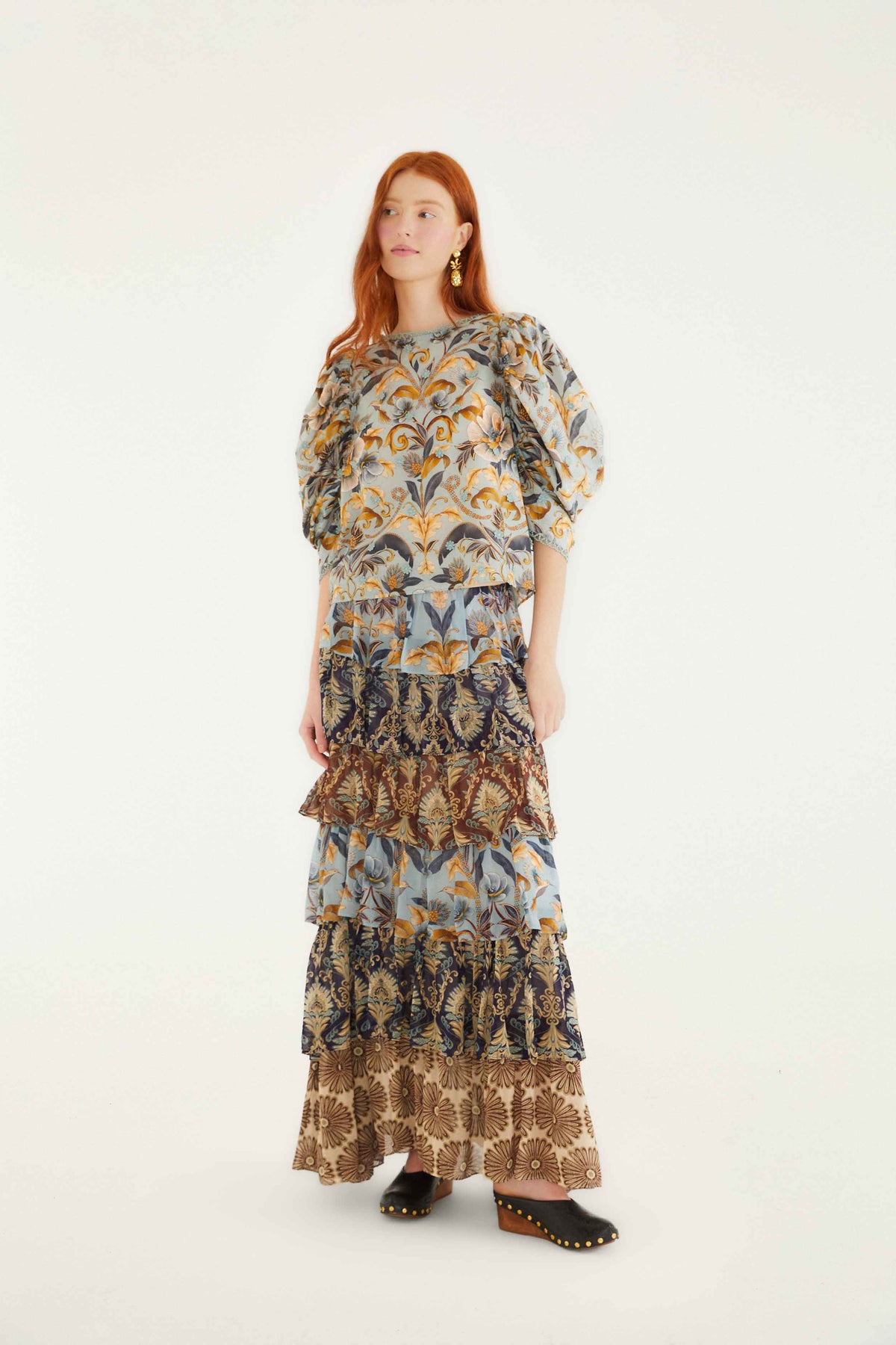 Blue Snake Garden 3d Applique Blouse