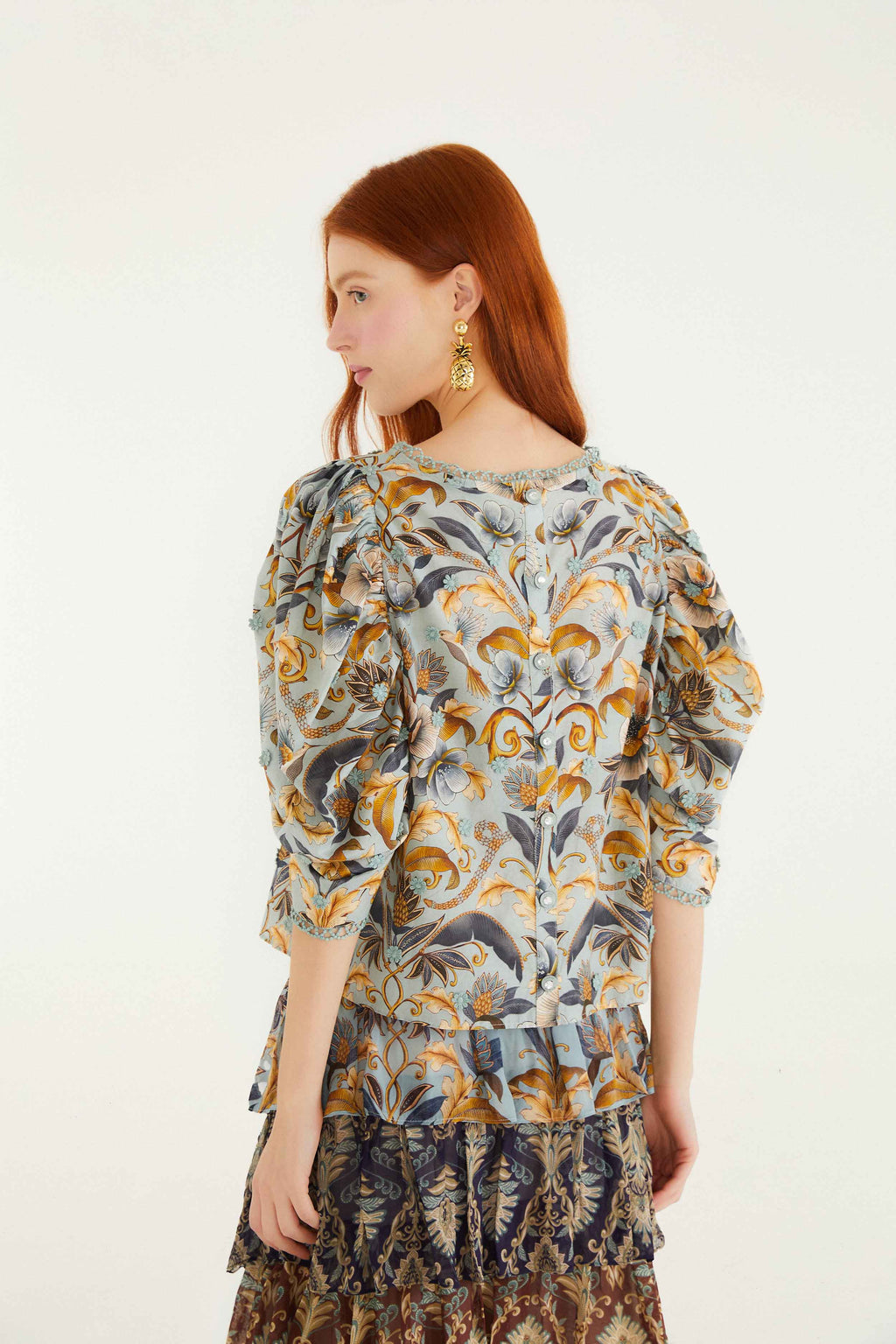 Blue Snake Garden 3d Applique Blouse