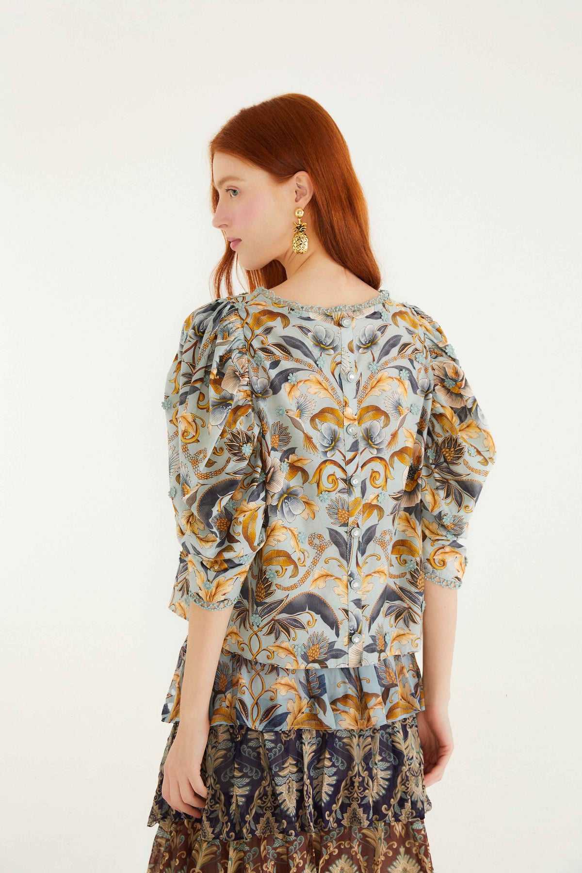 Blue Snake Garden 3d Applique Blouse