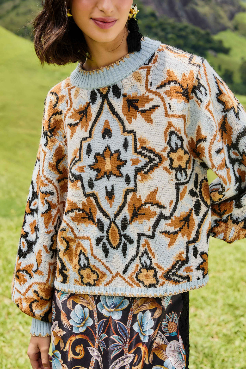 Blue Winter Tapestry Sweater