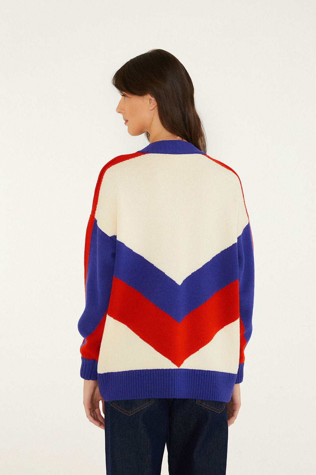 Bold Stripe Flowers Buttoned Knit Cardigan