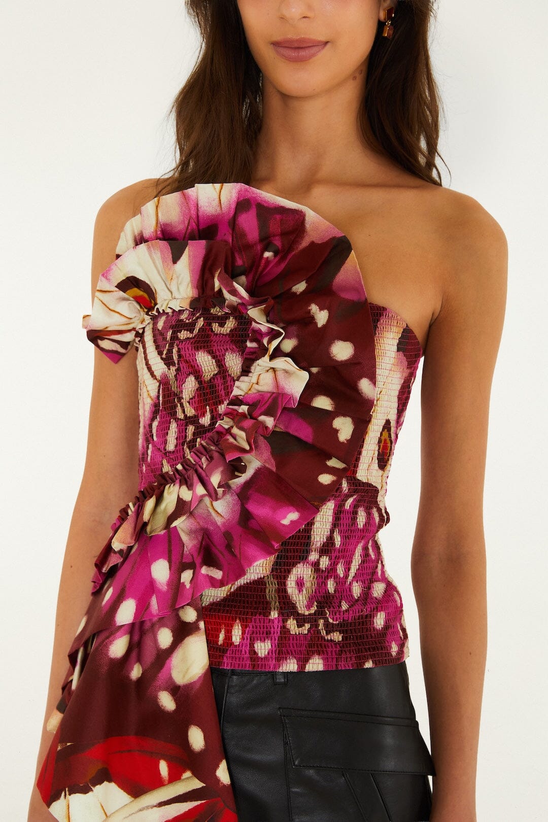 Borbofly Ruched Smocked Strapless Top