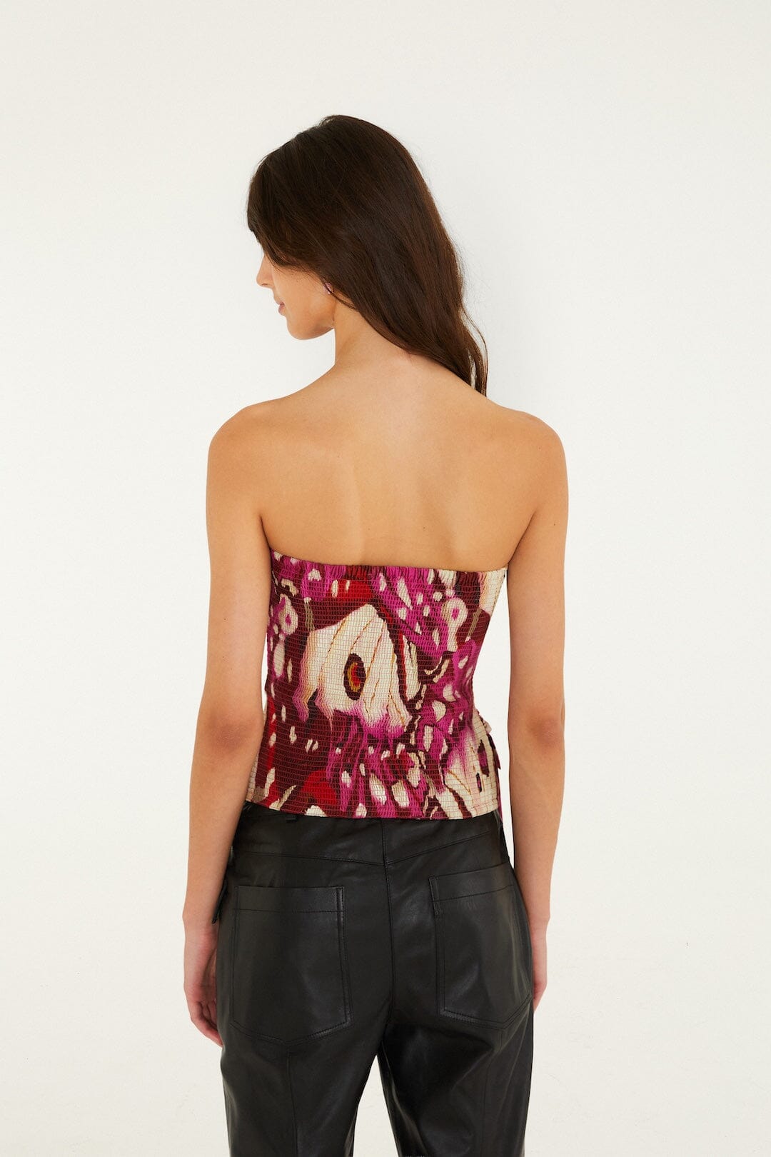 Borbofly Ruched Smocked Strapless Top