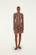 Brown Country Tartan Heart Ruched Mini Dress