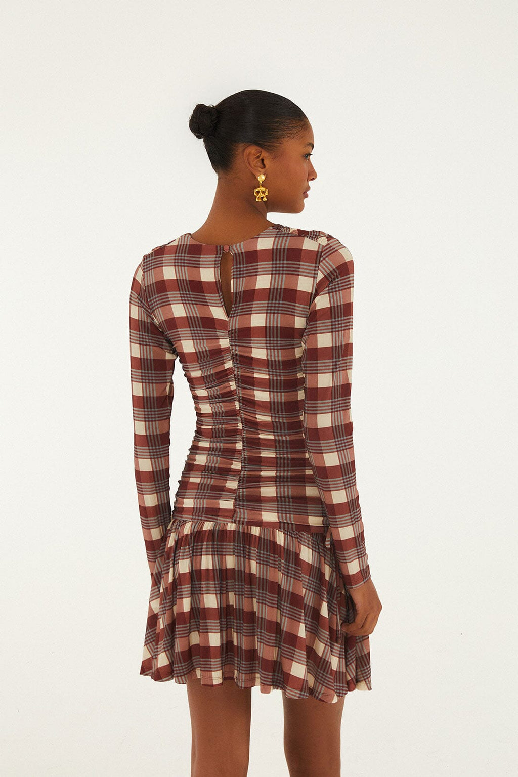 Brown Country Tartan Heart Ruched Mini Dress