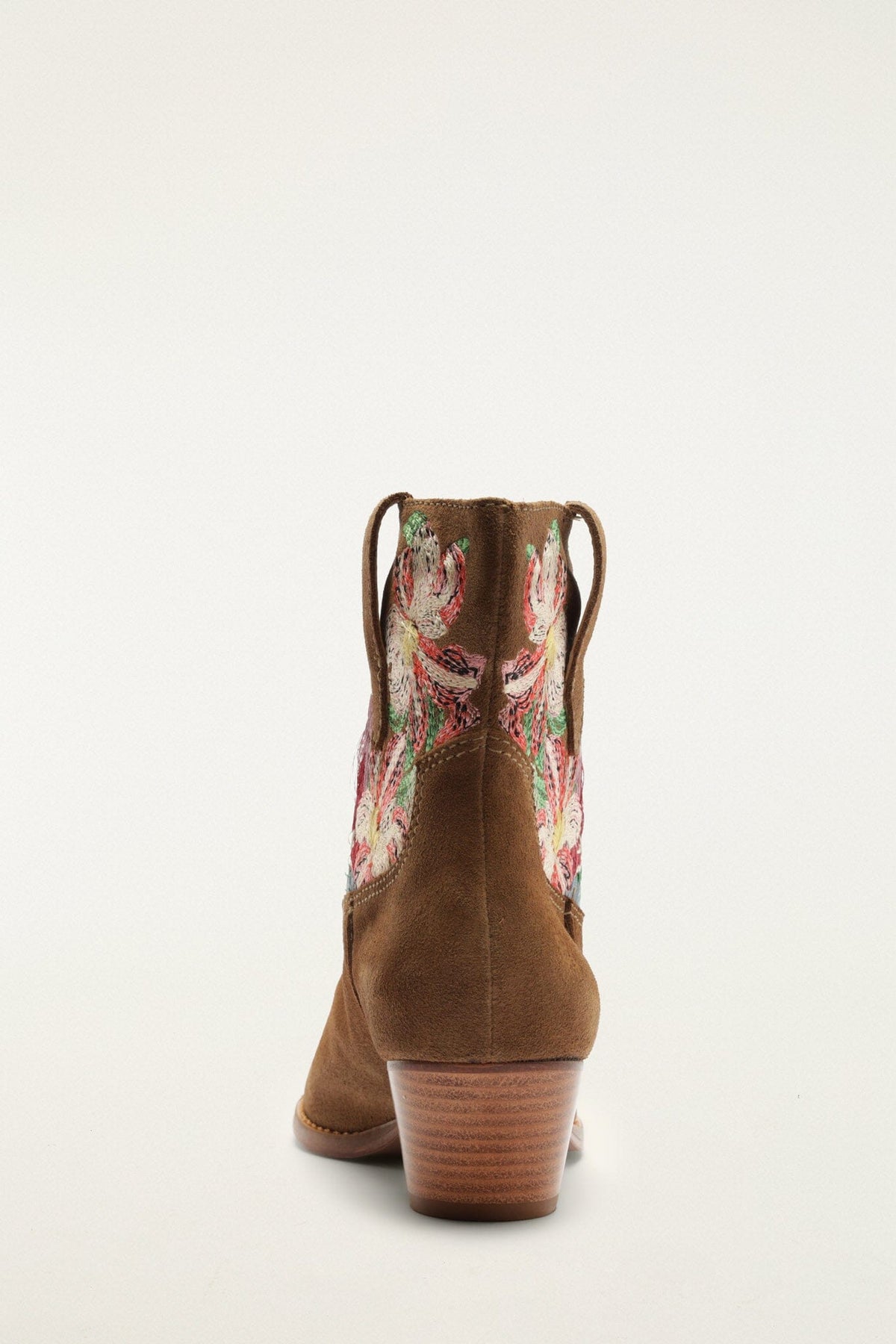Brown Suede Embroidered Bootie