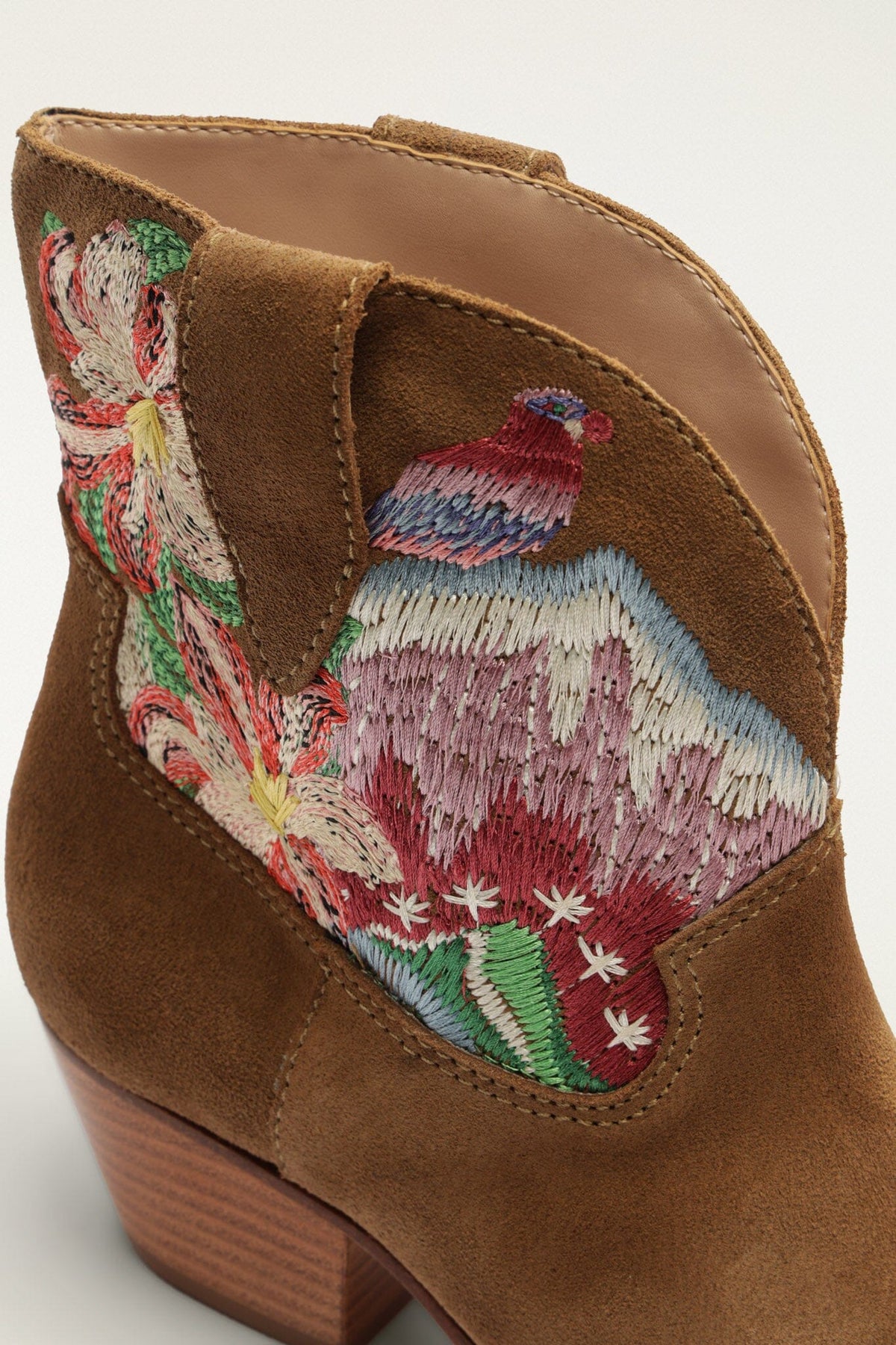 Brown Suede Embroidered Bootie