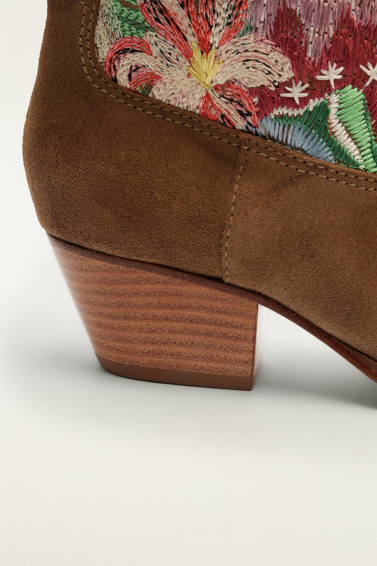 Brown Suede Embroidered Bootie
