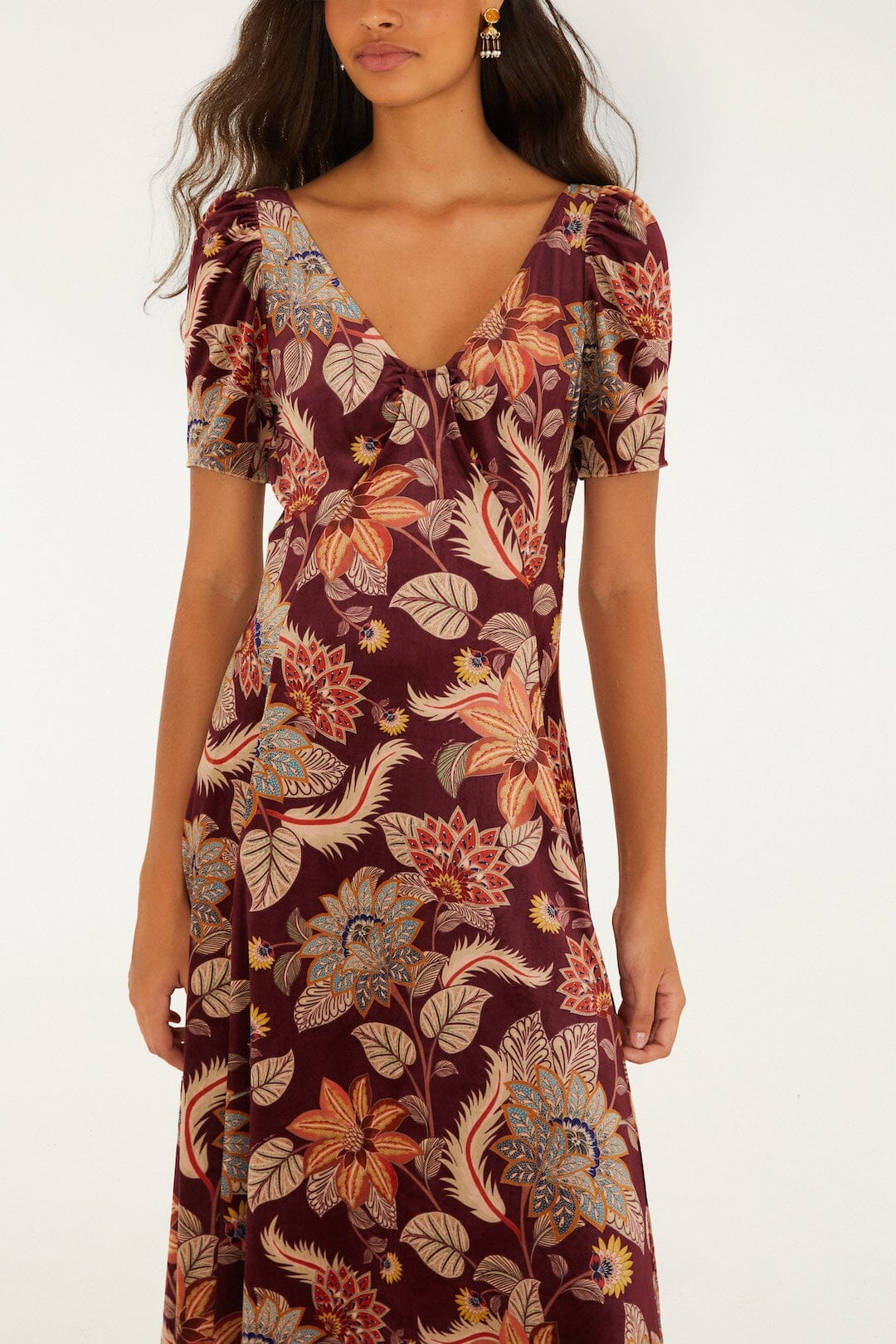 Delhi Floral Short Sleeve Velvet Maxi Dress