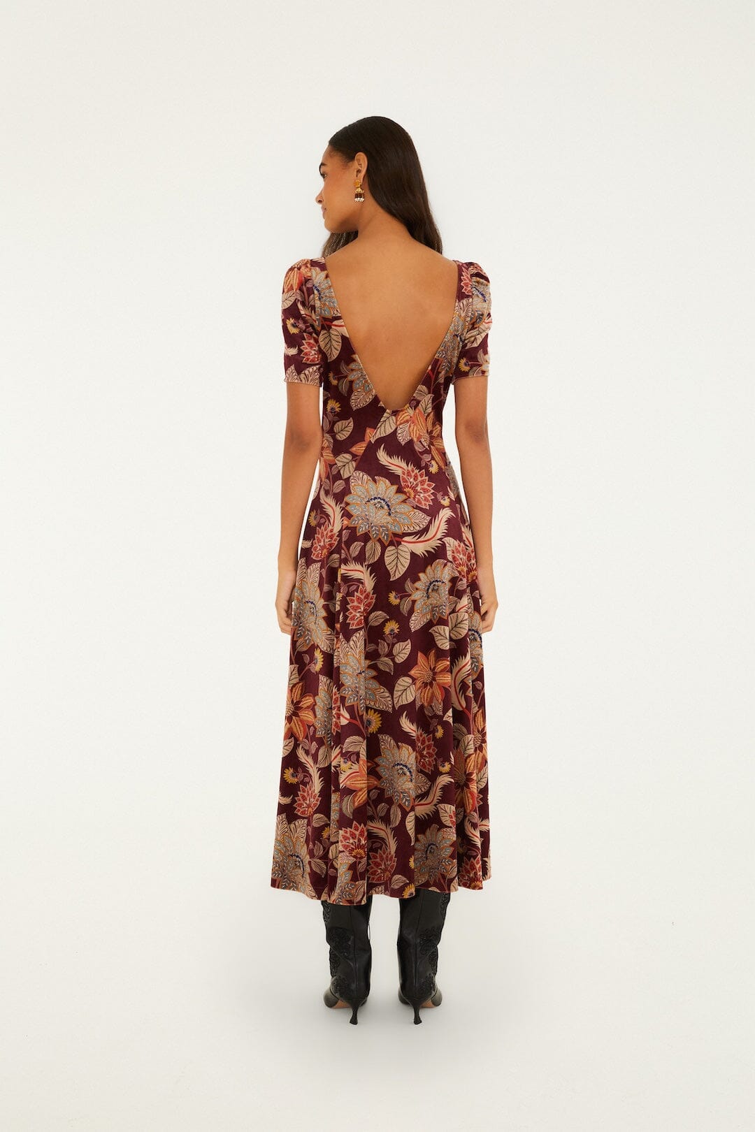 Delhi Floral Short Sleeve Velvet Maxi Dress