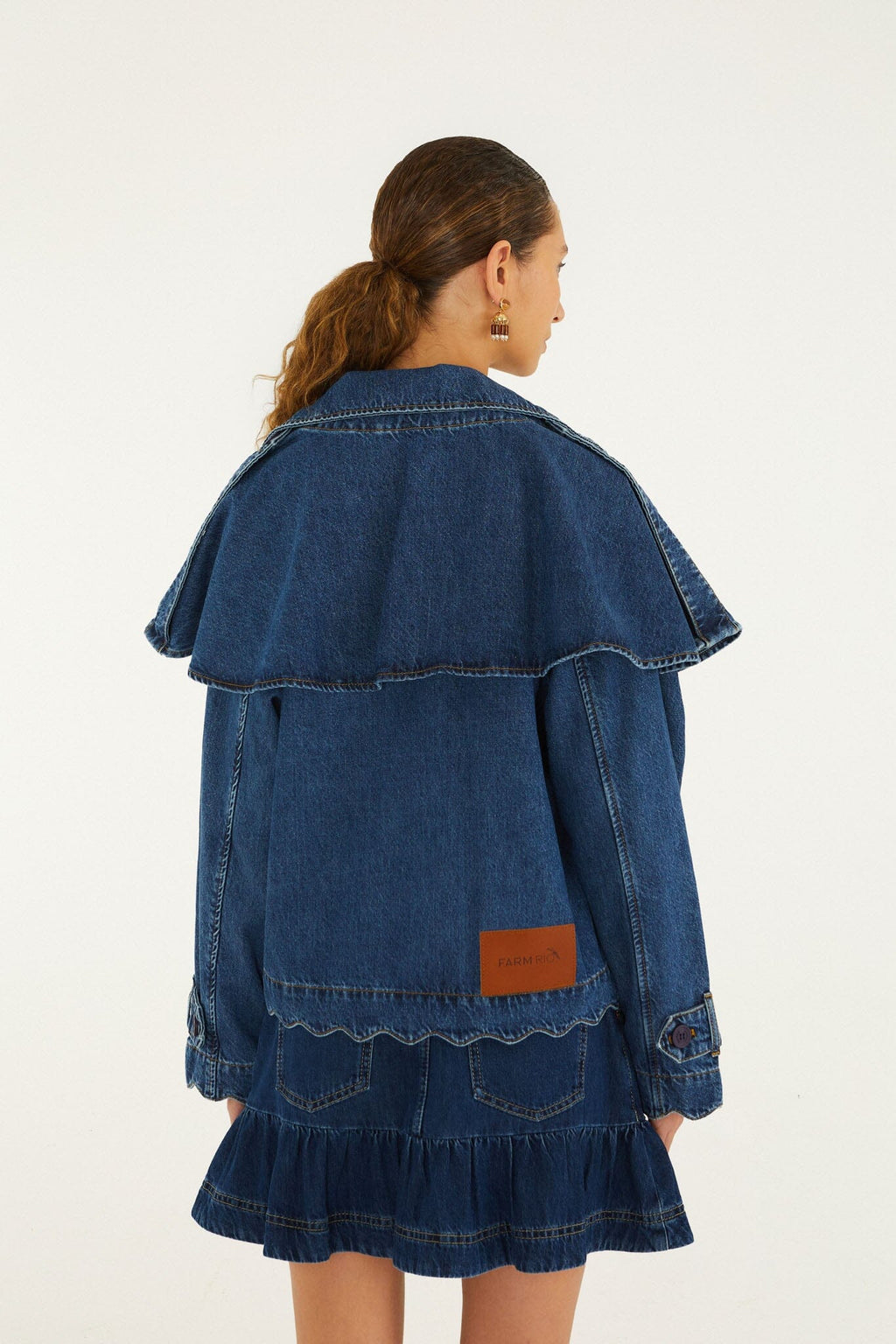 Denim Buttoned Cropped Trench Coat