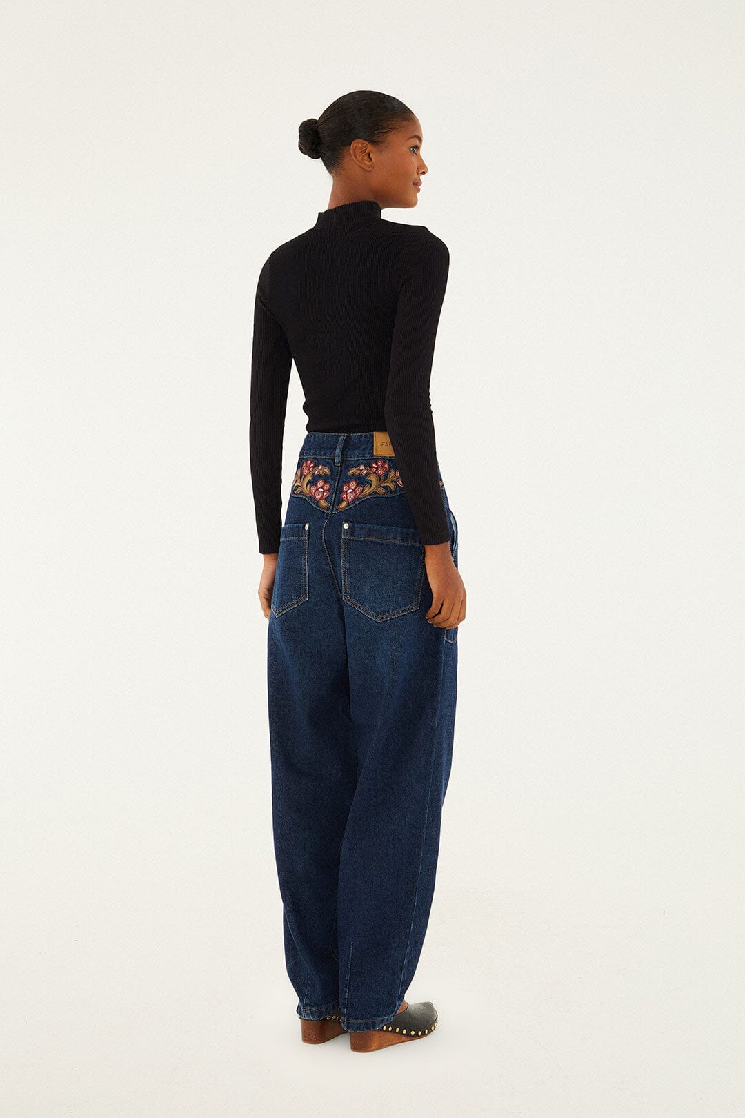 Denim Floral Embroidery Pants