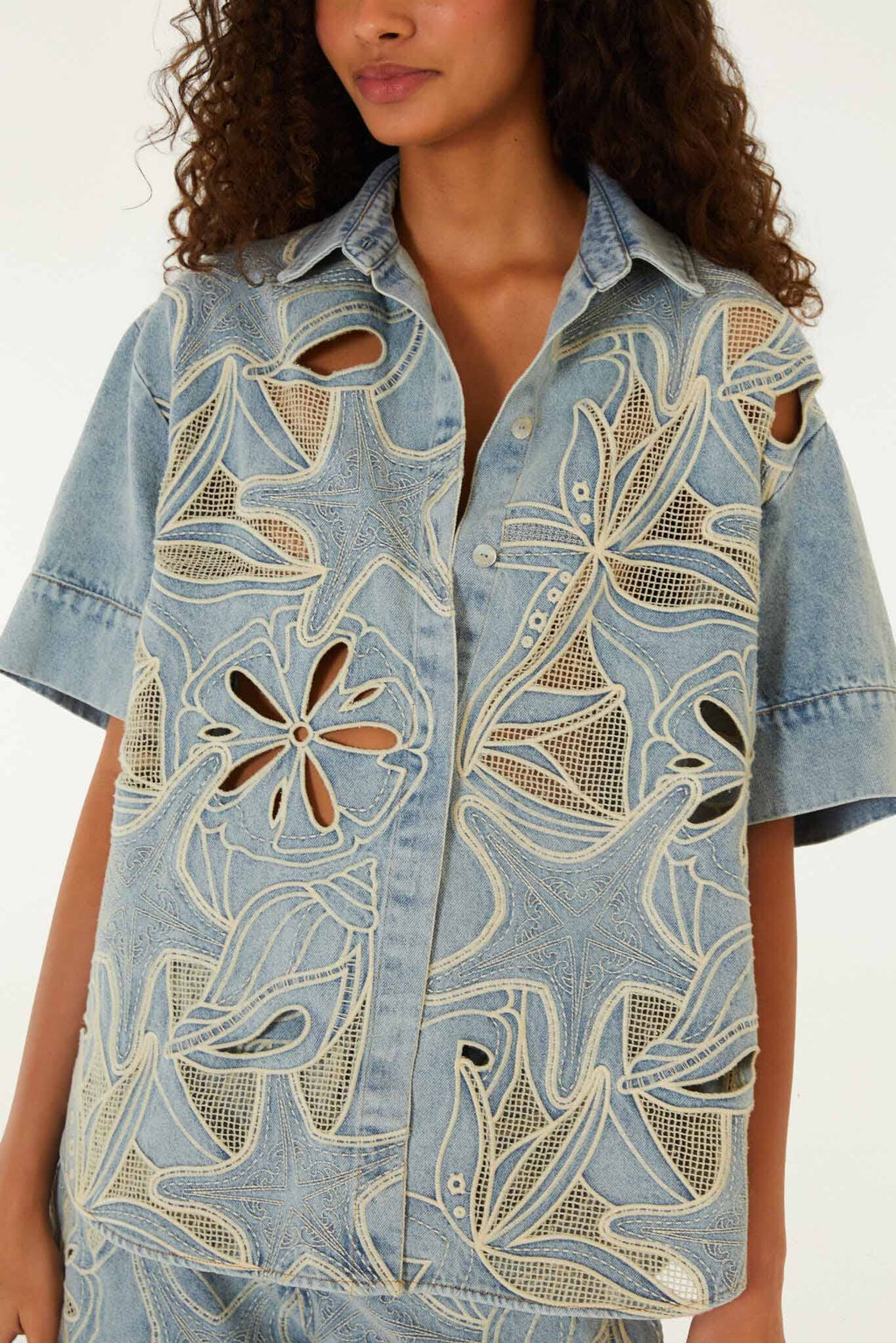 Denim Sea Desire Embroidered Short Sleeve Shirt