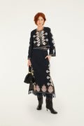 Embroidered Fringe Midi Skirt
