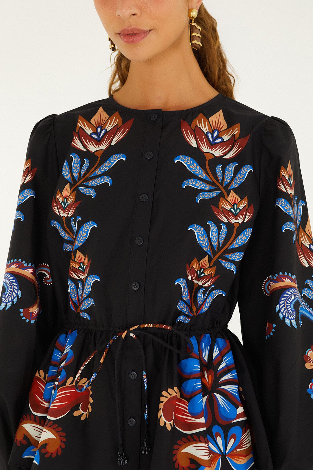 Energy Floral Drawstring Buttoned Blouse