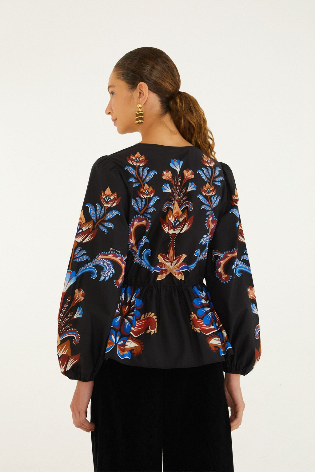 Energy Floral Drawstring Buttoned Blouse