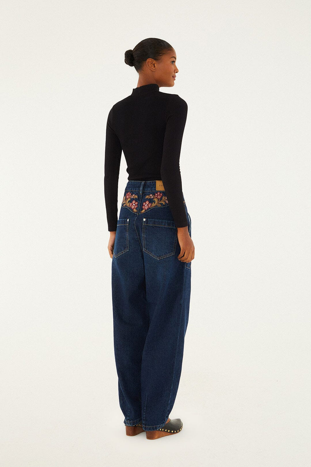 Denim Floral Embroidery Pants