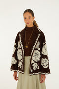 Flowers Pockets Crop Fleece Coat