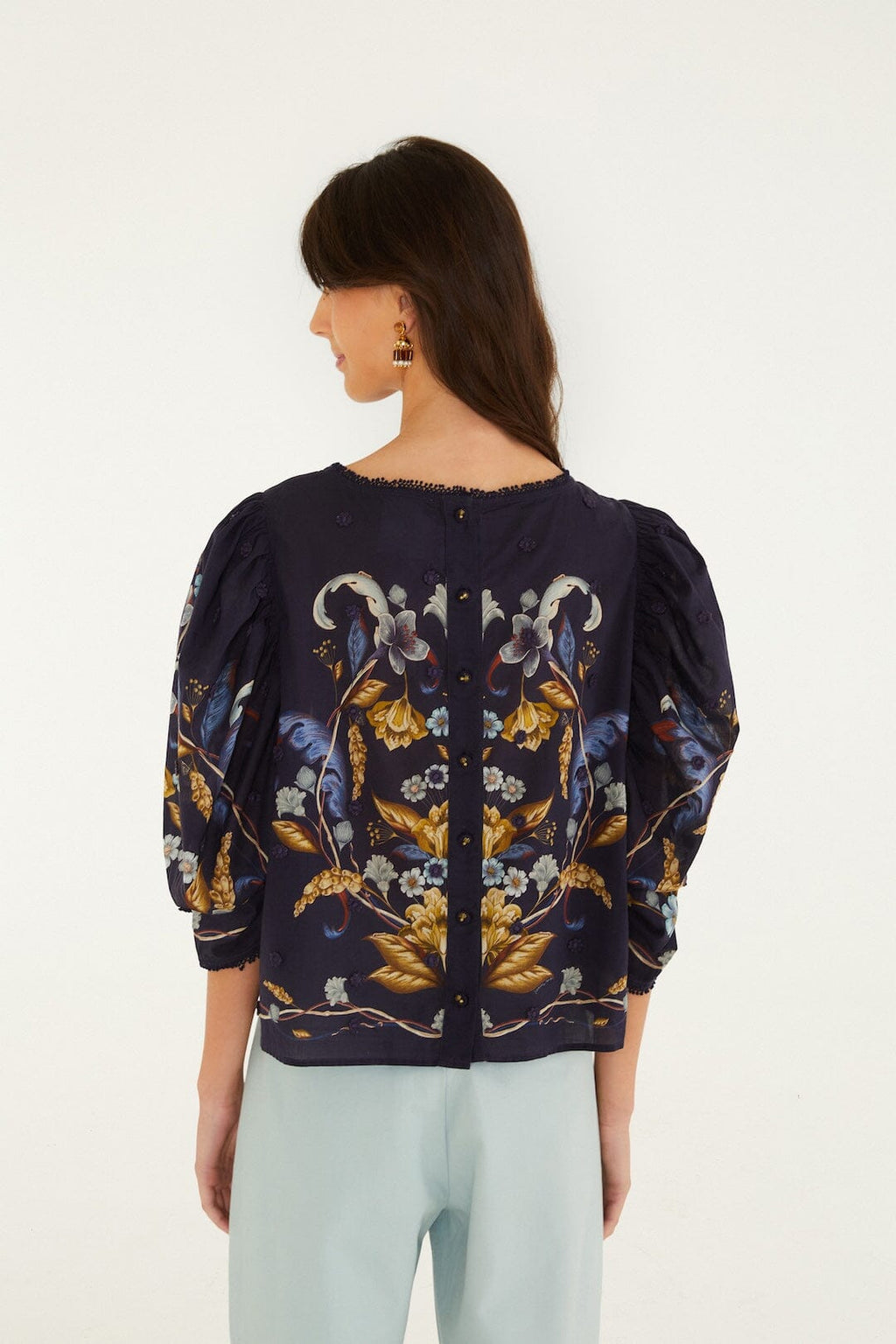Golden Nature 3D Flower Puff Sleeve Blouse