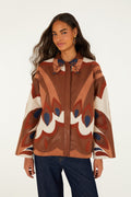 Graphic Bird Collared Leather Shirt