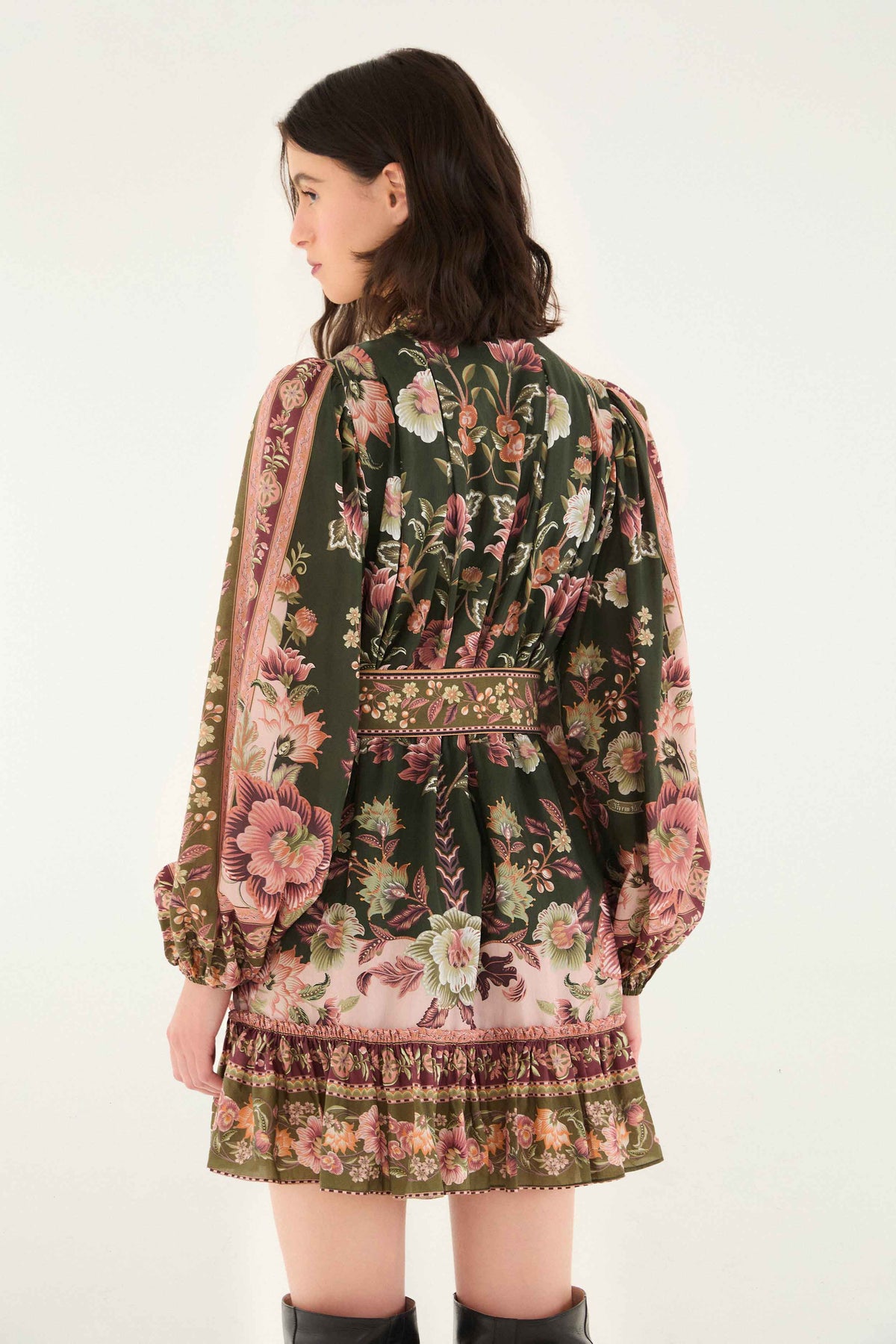 Green Flowering Garden Tree Mini Dress