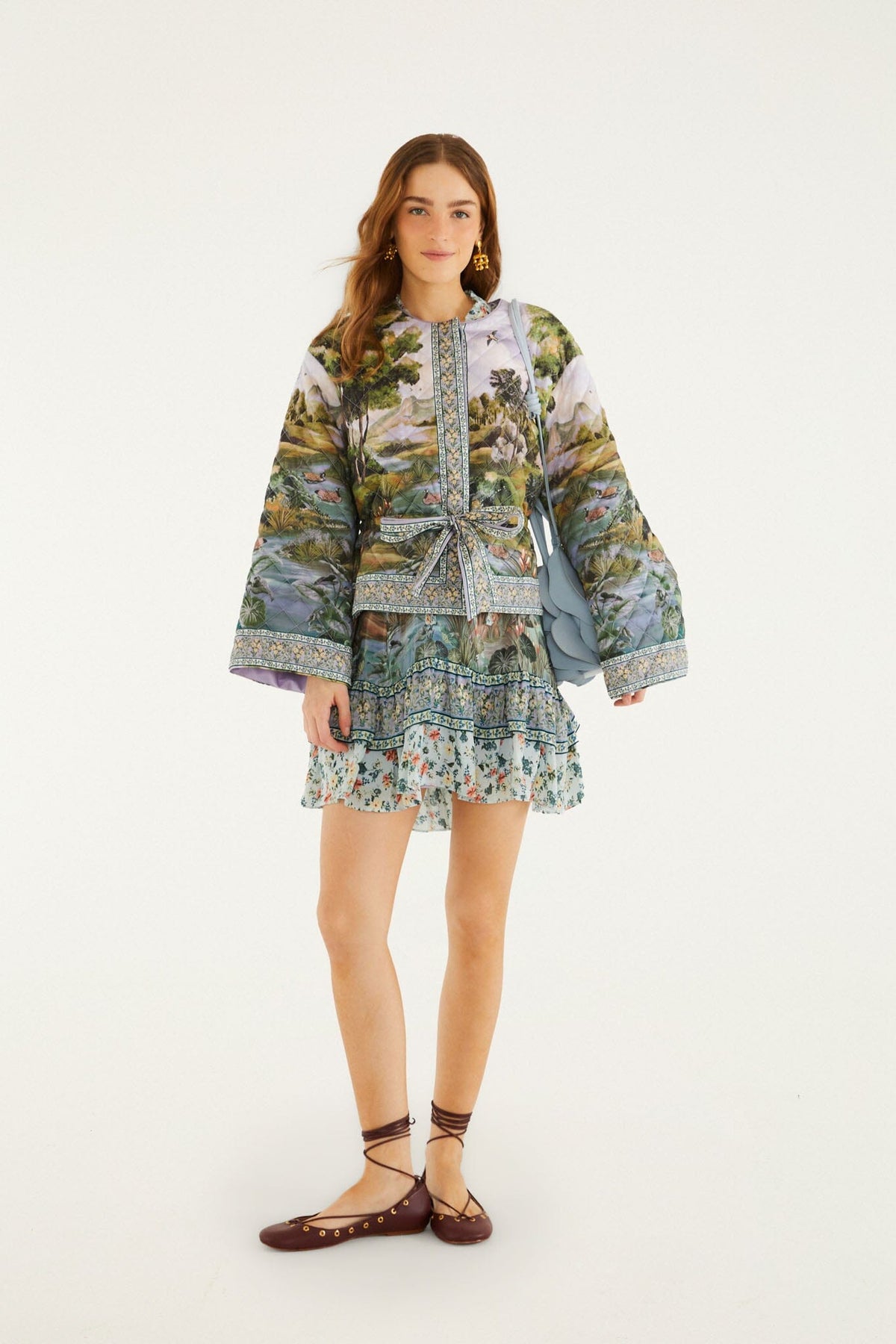 Multicolor Countryside Landscape Quilted Kimono Jacket