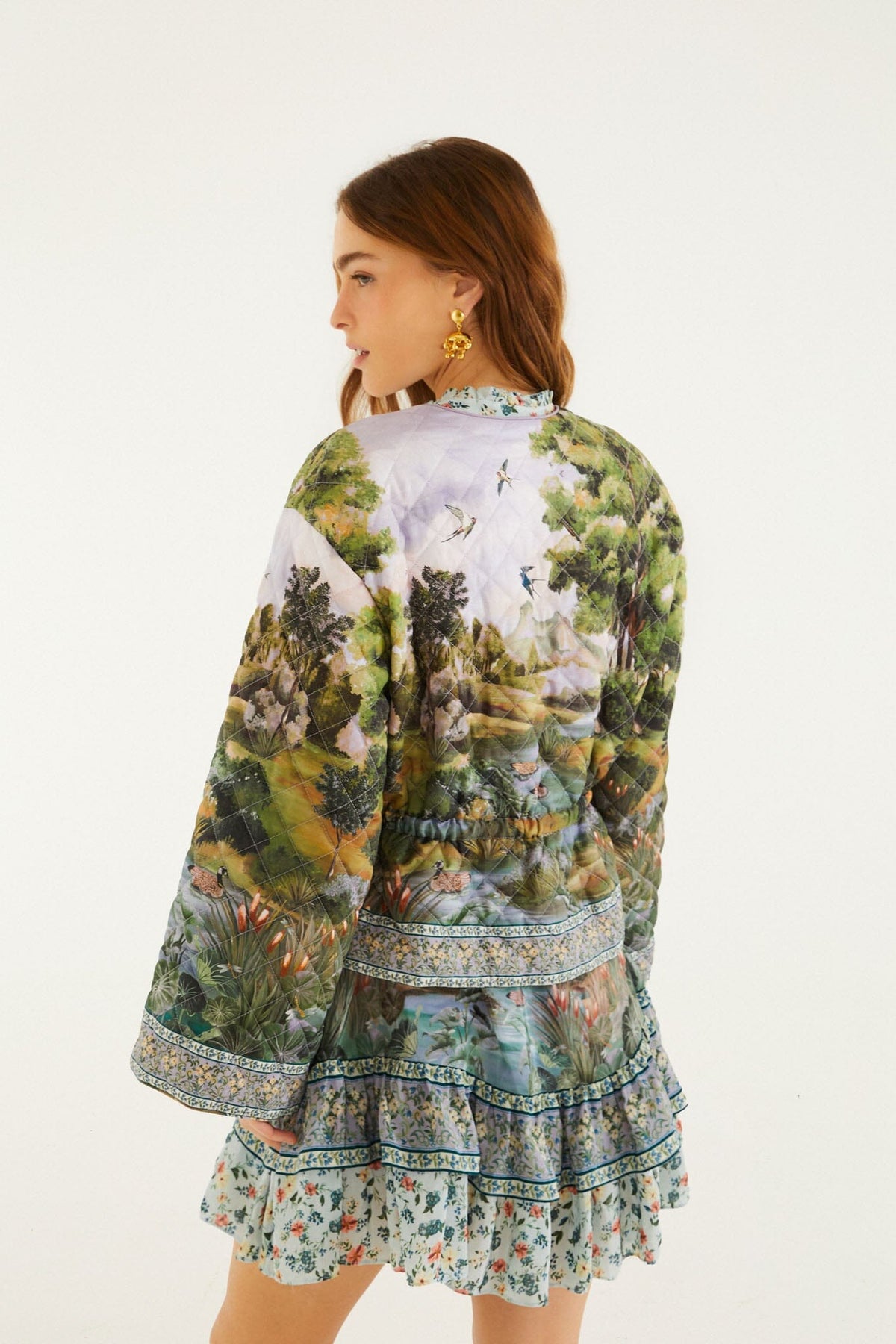 Multicolor Countryside Landscape Quilted Kimono Jacket