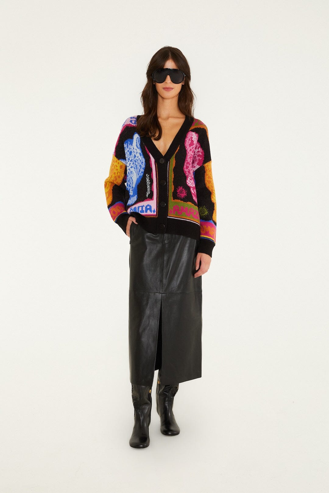 Multicolor Panthers Buttoned Knit Cardigan