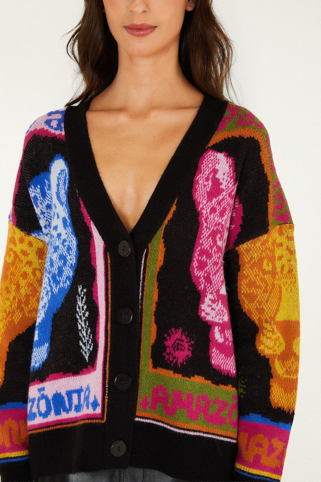 Multicolor Panthers Buttoned Knit Cardigan