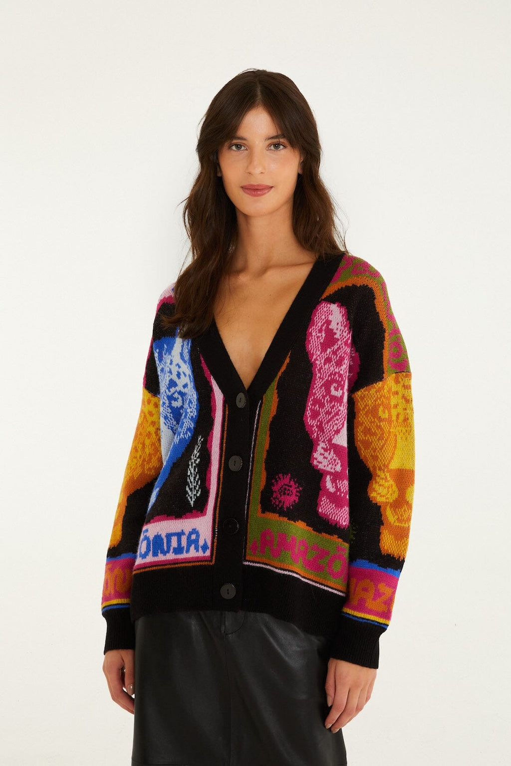 Multicolor Panthers Buttoned Knit Cardigan