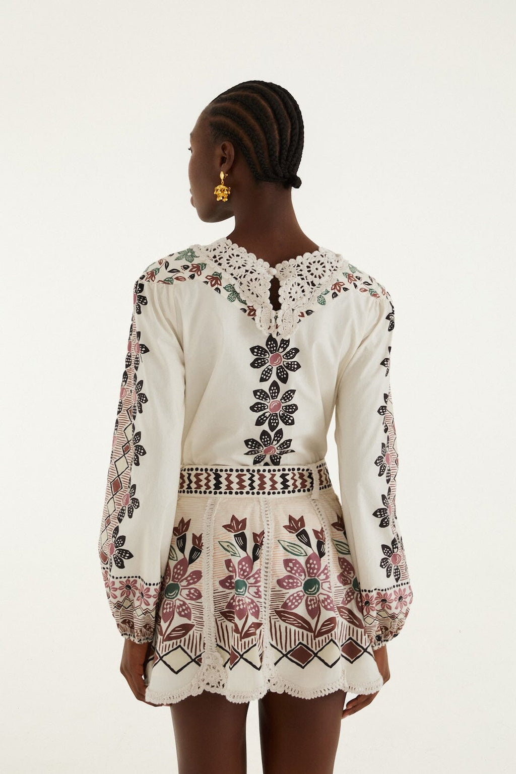 Off-White Ainika Rustic Flowers Crochet Detail Mini Skirt