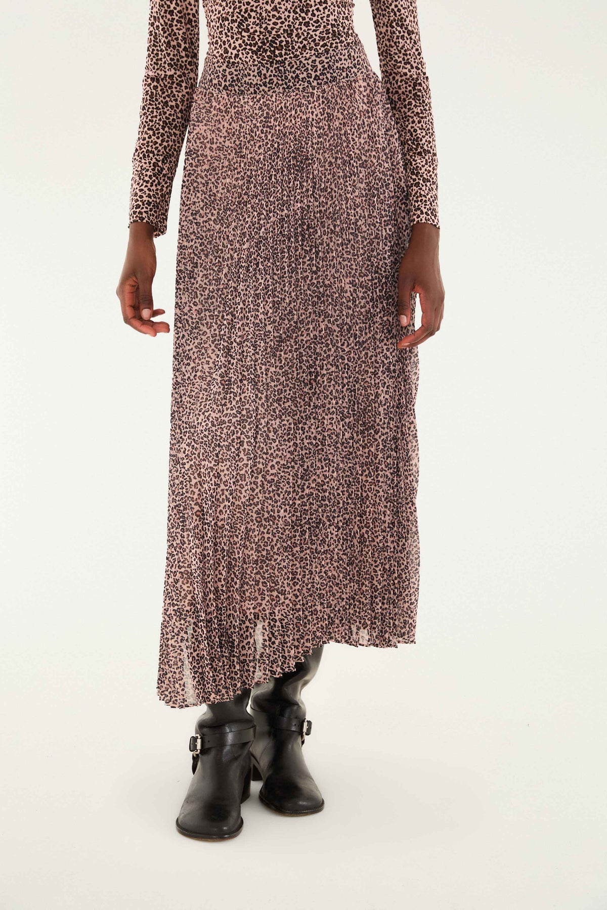 Pink Baby Leopard Pleated Maxi Skirt