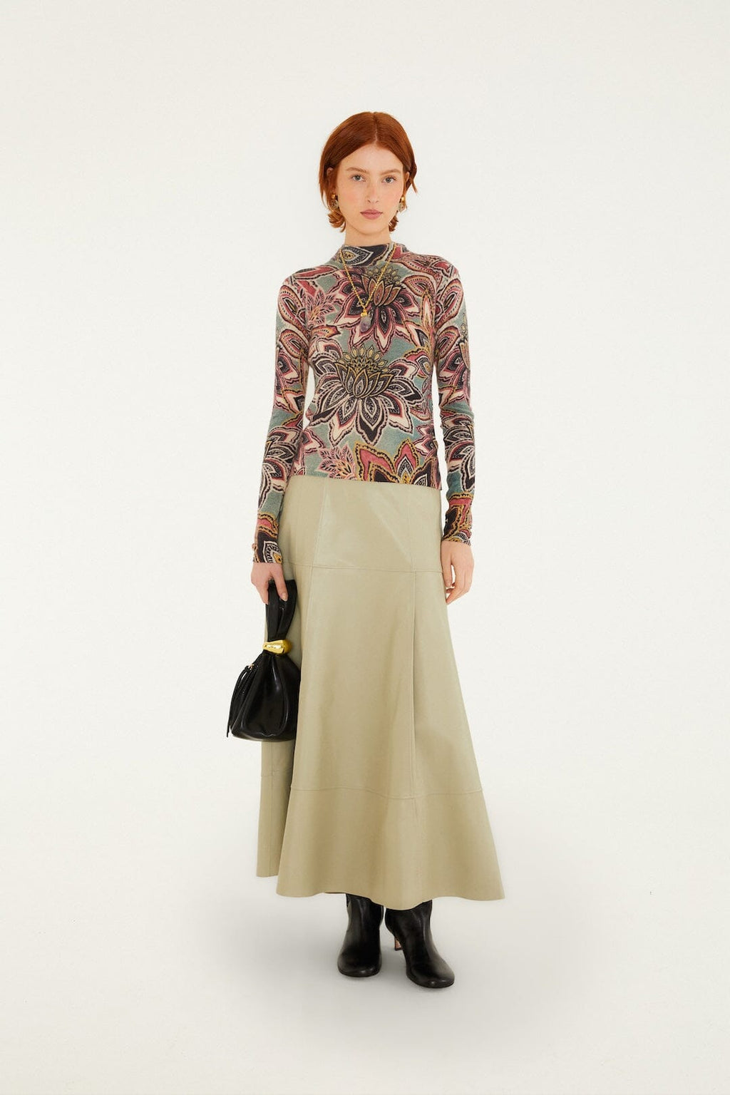 Pleats Leather Midi Skirt
