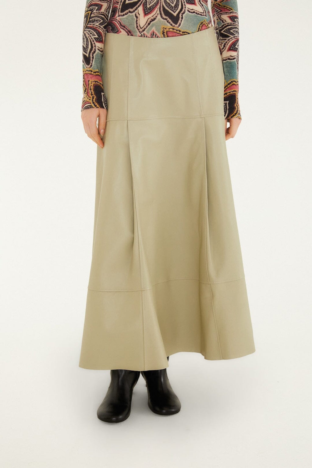 Pleats Leather Midi Skirt