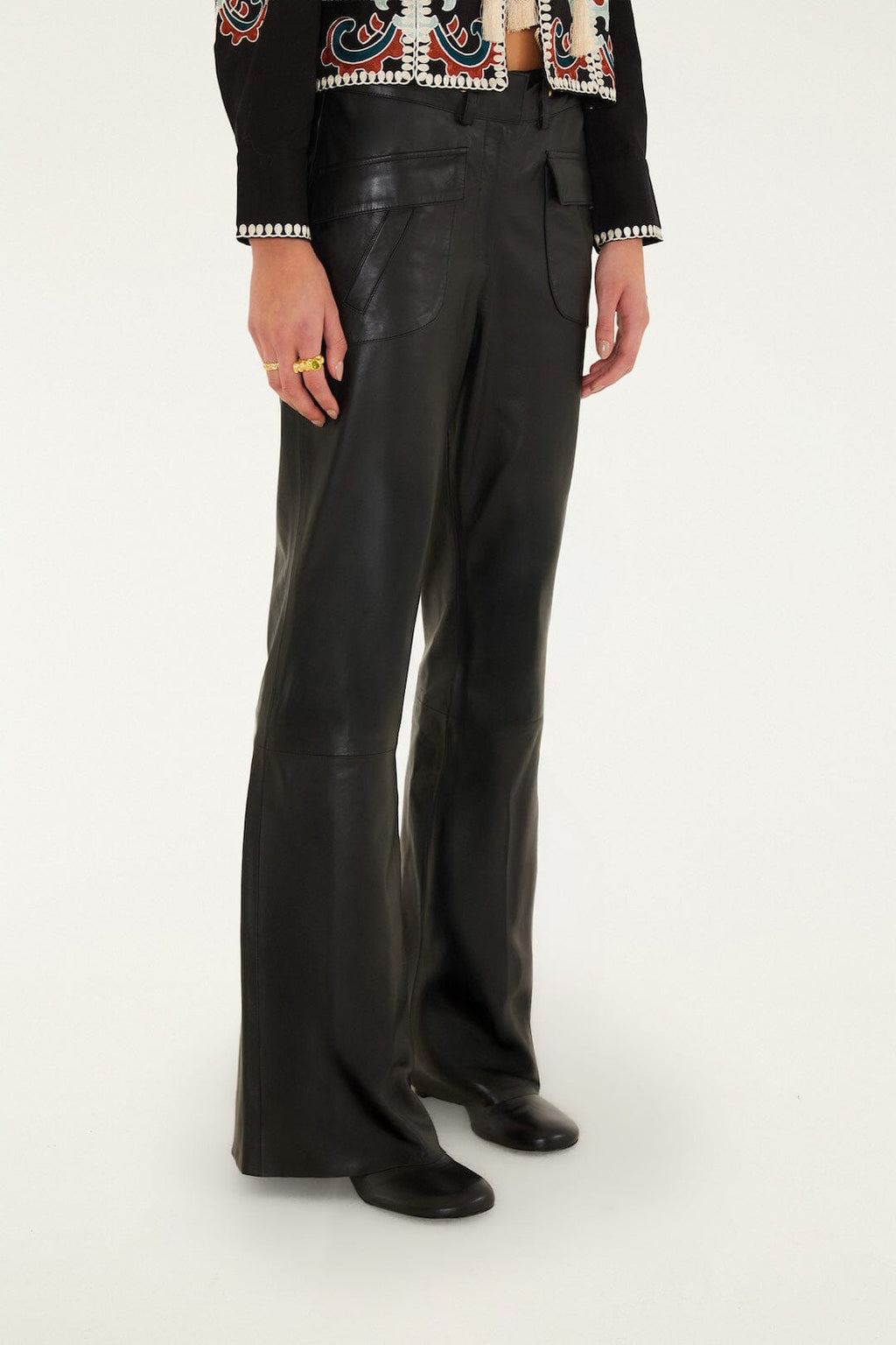 Riveted Wide-Leg Leather Trousers