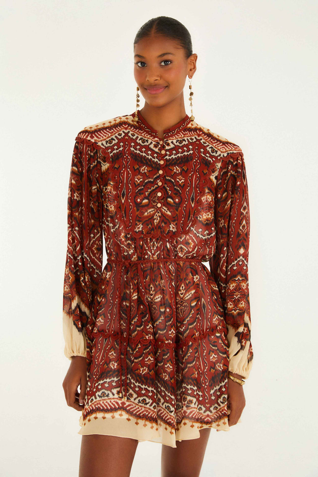 Sand Ainika Pineapple Tapestry Long Sleeve Mini Dress