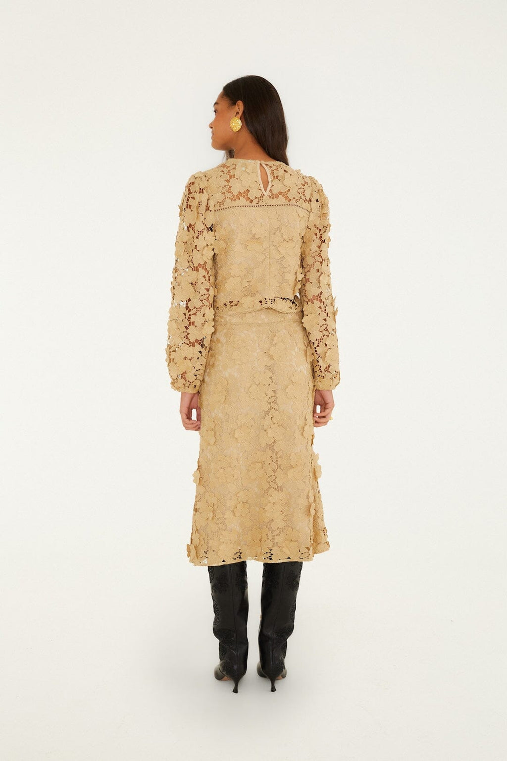 Sand Embroidery Lined Midi Skirt