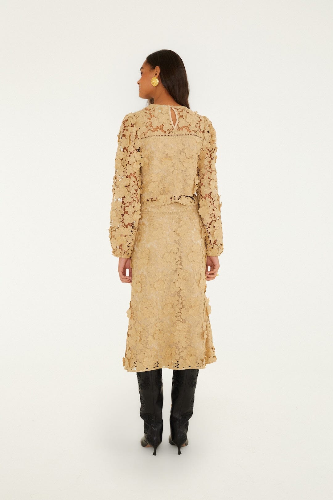 Sand Embroidery Lined Midi Skirt