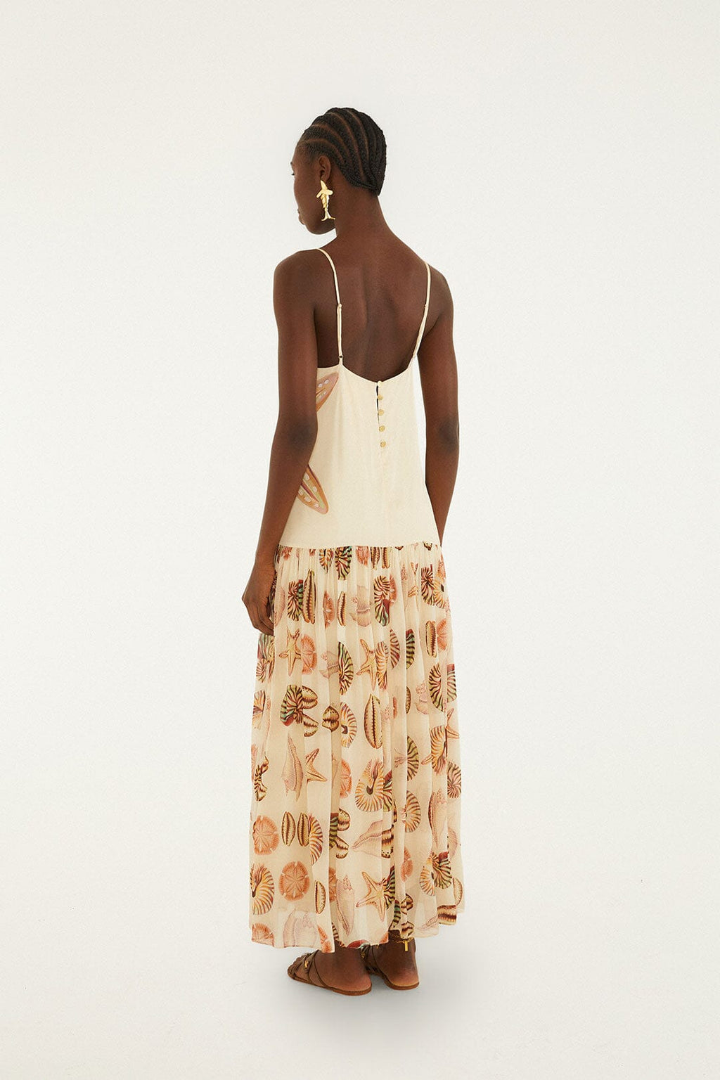Sand Marine Shells Pleated Sleeveless Maxi Dress
