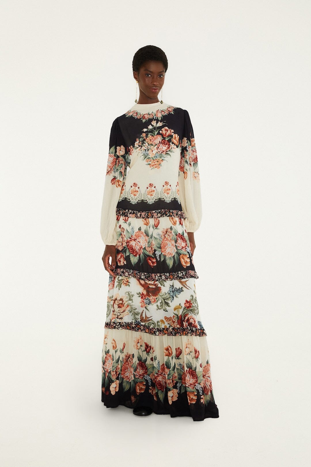 Winter Floral Long Sleeve Maxi Dress