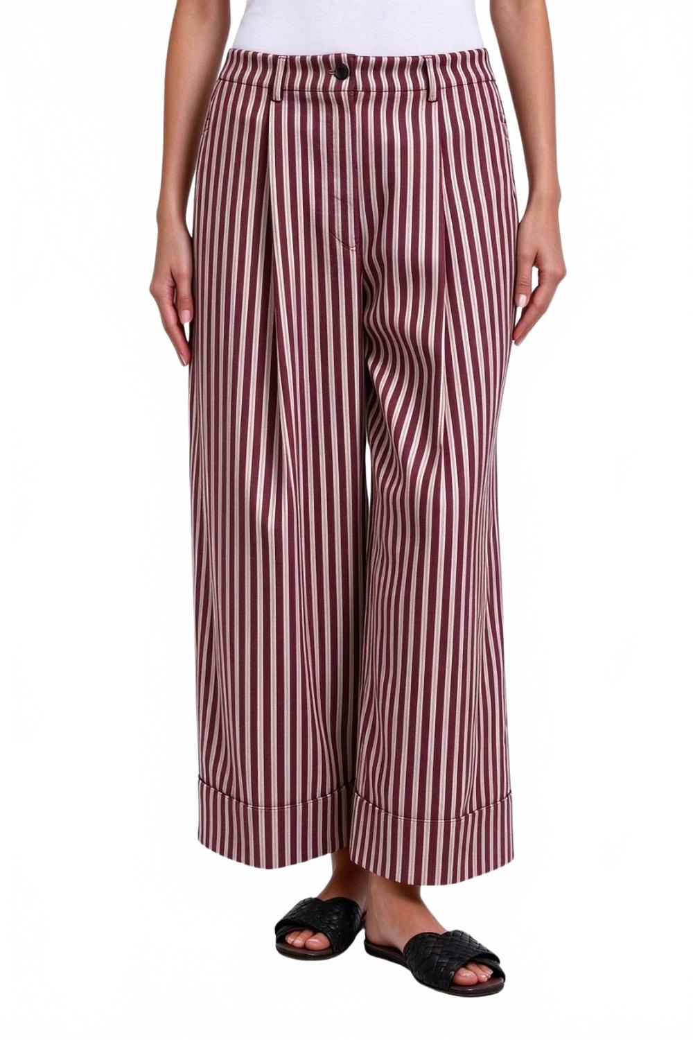 Women's Striped Cotton Silk Pants In Red