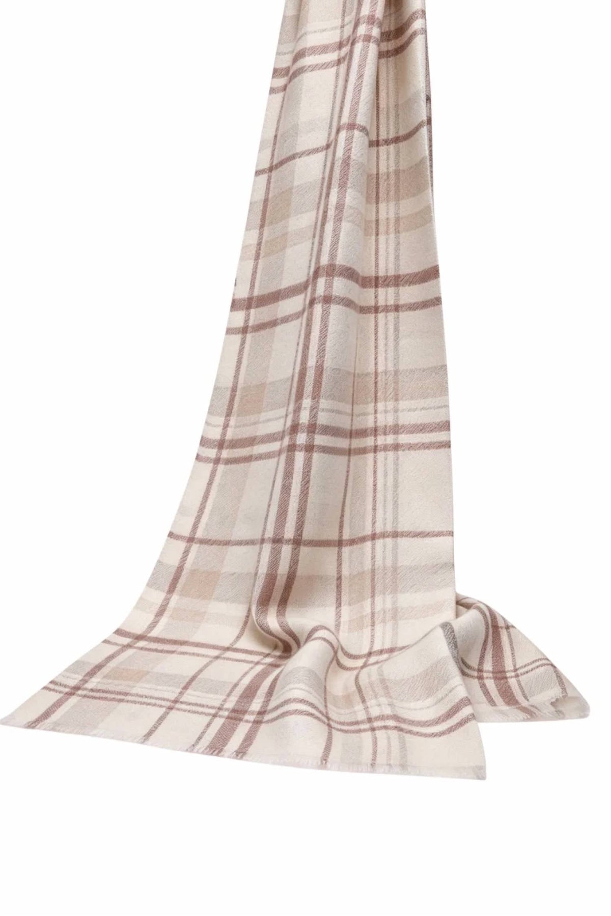 Women's Plaid Fringe Scarf In Cream And Pink/taupe