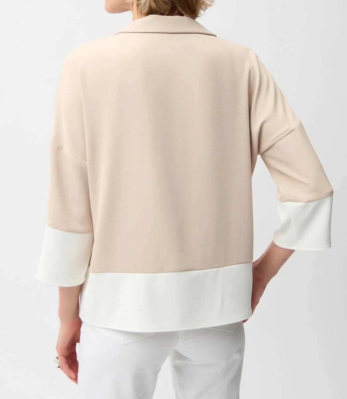 Color Block Quarter Sleeves Boxy Top In Parchment/off-White