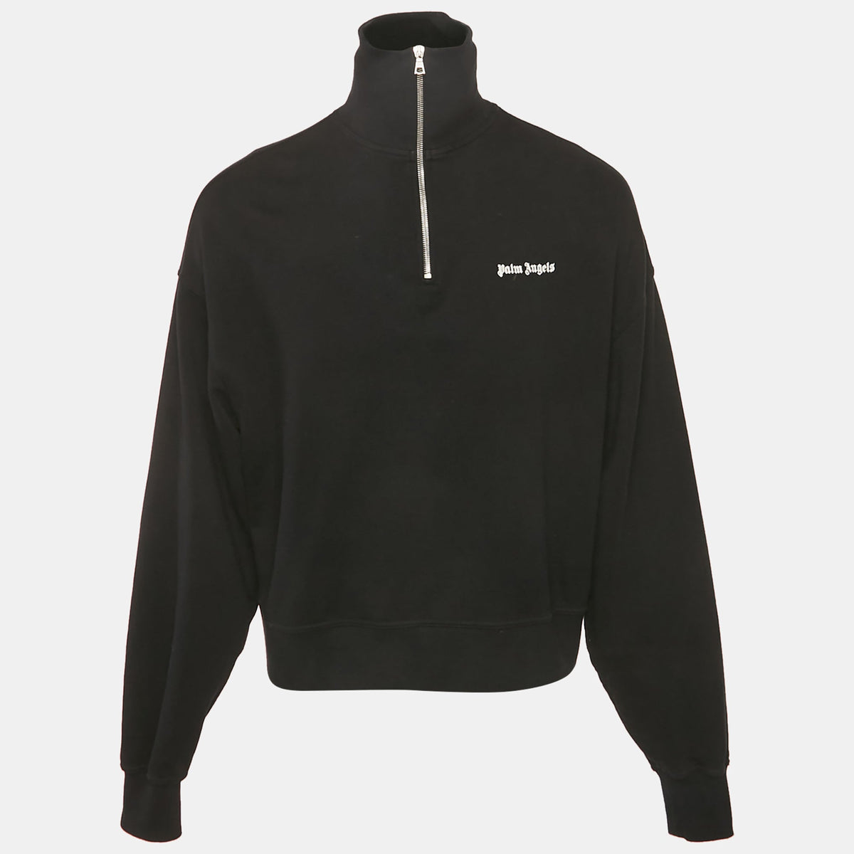 Palm Angels Black Logo Embroidered Cotton Half Zip Sweatshirt