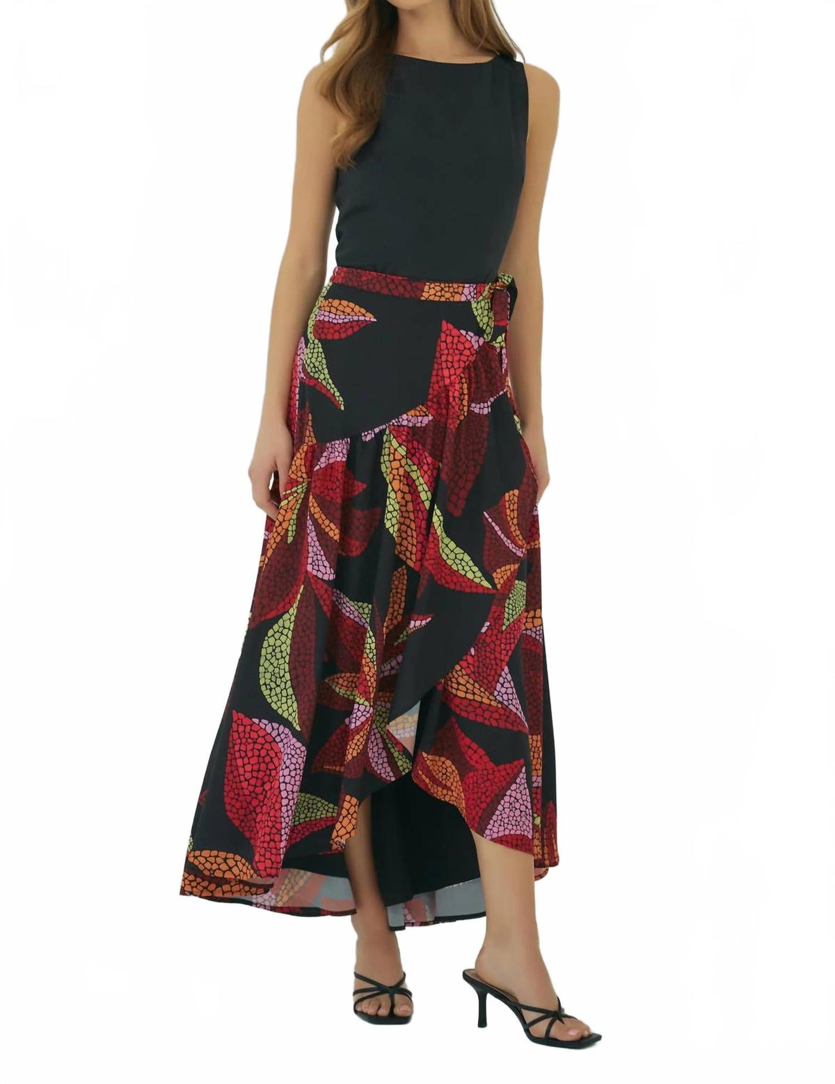 Vicky Midi Wrap Skirt In Black Multi